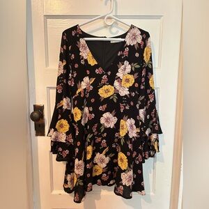 Altar'd State Medium Black Floral Long Sleeve Dress